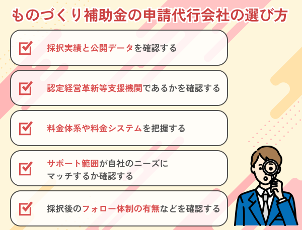 ものづくり補助金申請代行会社選びの5つのポイント