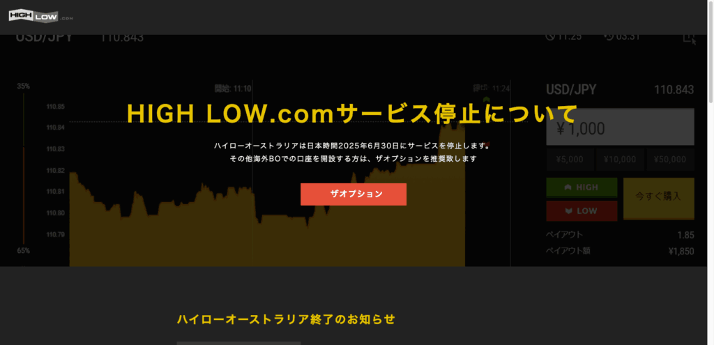 ハイローオーストラリアは2025年6月30日にサービスを終了